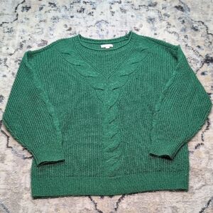 Lauren Conrad LC Green Cable Knit Sweater Women’s Large Chunky Cozy Pullover